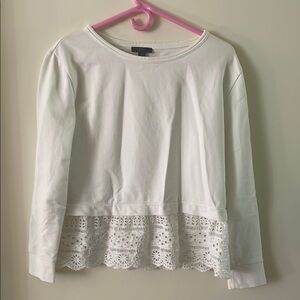 J. Crew White Ruffled Long Sleeve Peplum Blouse